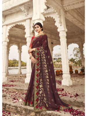 Brown Vichitra Silk Woven Design Saree With Blouse Piece - GG000096