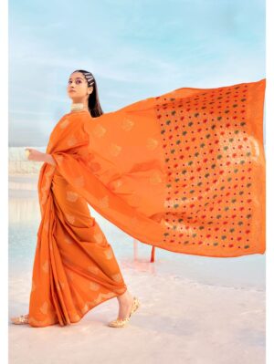 Beautiful Orange Banarasi Silk Woven Design Saree With Blouse Piece - GG000156