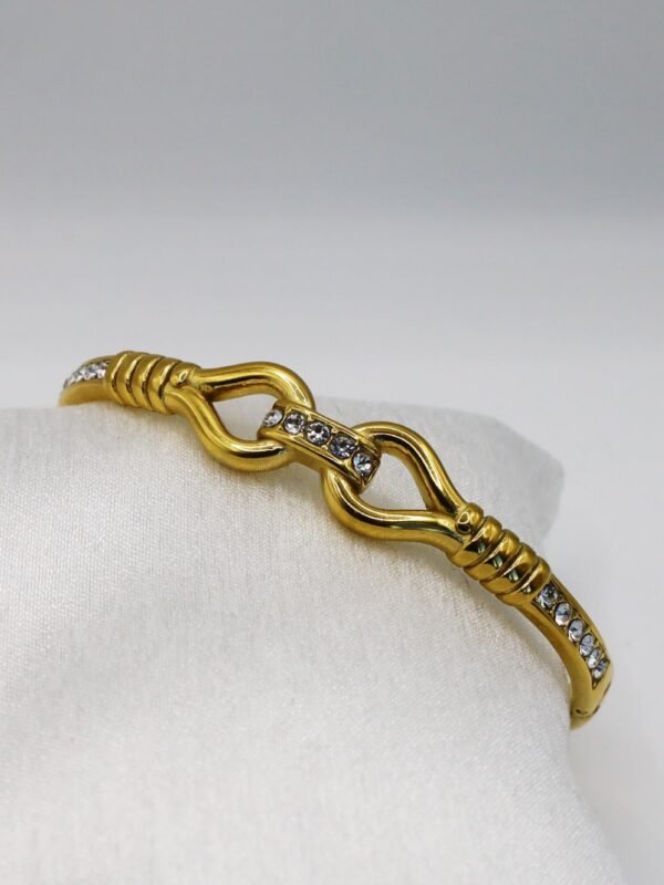 Luxurious Gold-Plated Thick Bangle with Crystal Zirconia and Buckle Clasp