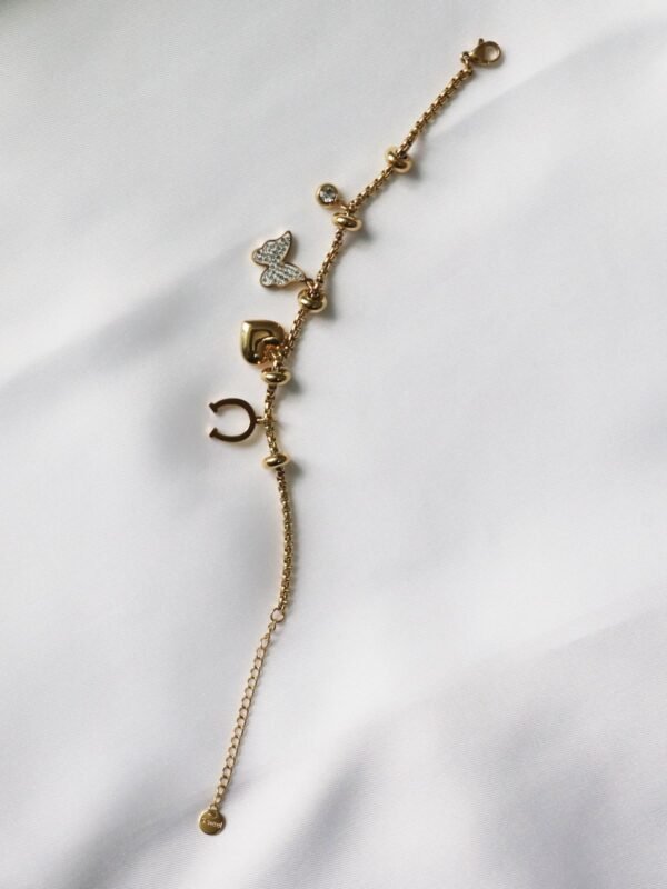 Butterfly Stainless Steel Charm Bracelet with Cubic Zirconia