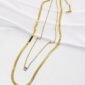 Herringbone with Cubic Zirconia Charm Layered Necklace - gg000091